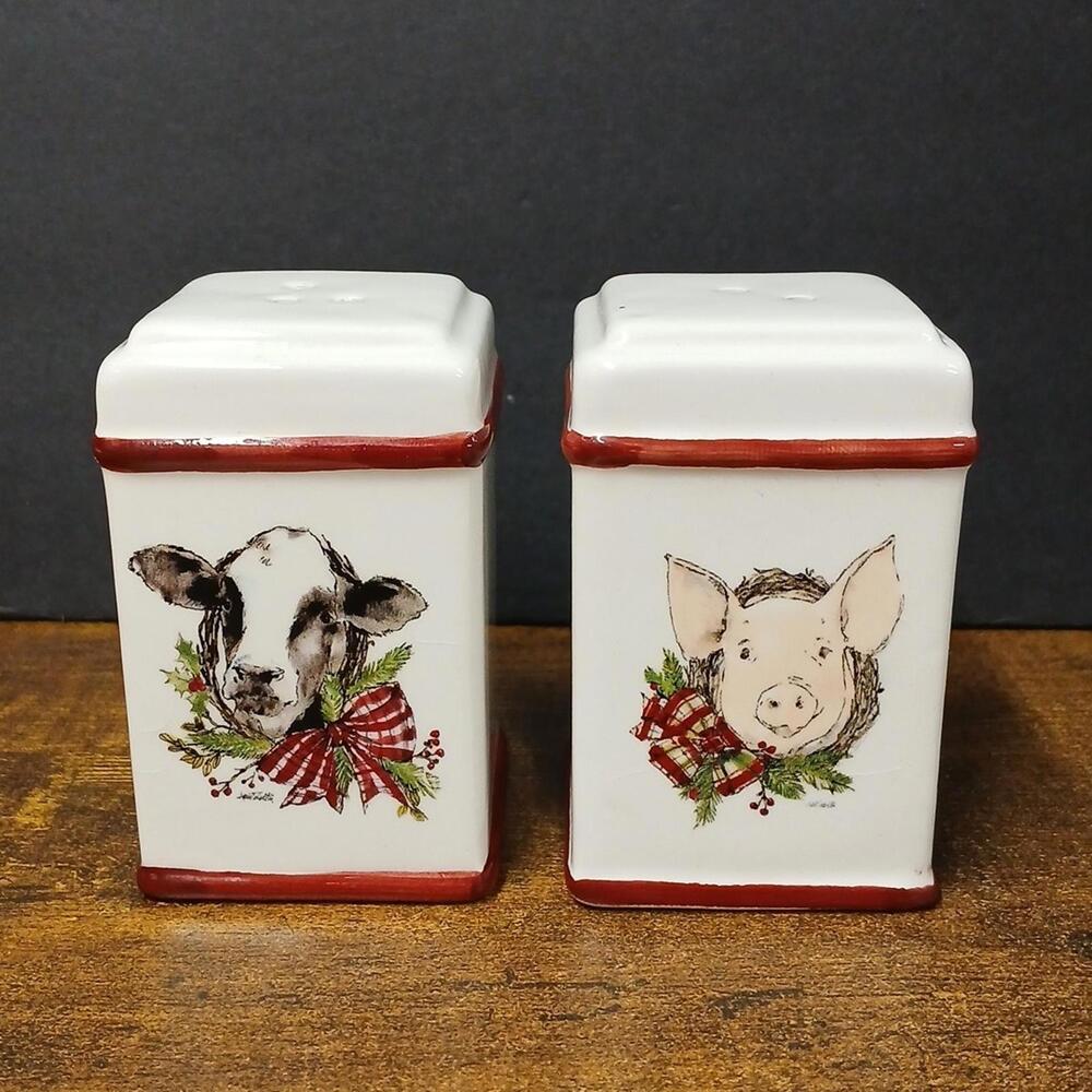Farmhouse Salt & Pepper Shakers, Pig & Cow Farm Animal Decor
